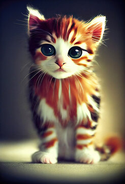 VCute drawing of kitten cat sitting in studio