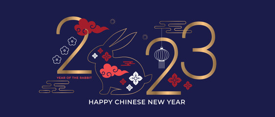 Chinese new year 2023 year of the rabbit - Chinese zodiac symbol, Lunar new year concept, modern background design