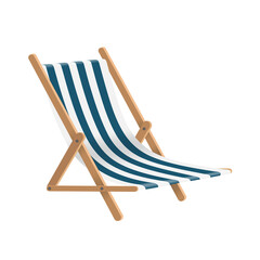 blue and white striped beach chair or deck chair - obrazy, fototapety, plakaty