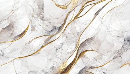 Luxurious gray gold, silver, marble texture. Marble ink from exquisite original painting for abstract background. Detailed marble slab. White gray granite ceramic tiles 3d illustration - obrazy, fototapety, plakaty