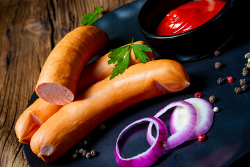 Delicious warm ham bockwurst