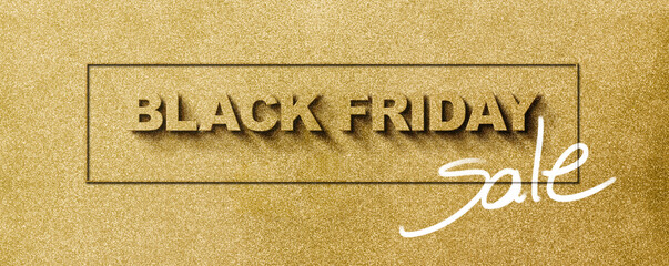 Black Friday sale text. 3D gold lettering on golden background with copy space. Design template for your shopping promotion or business advertising