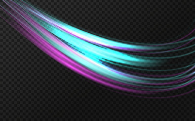 Luminous neon shape in the form of a wave or a turn in the road.Smooth curved lines with a magical light effect.High speed on car night trails.