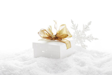 Christmas gift boxes in the snow