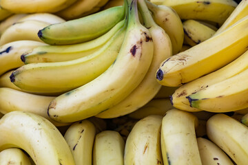 Close-up of a bunch of ripe bananas.