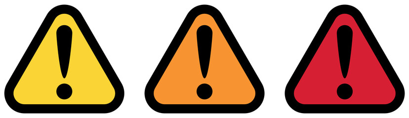 Danger sign. Set of yellow, orange and red danger sign on white background.