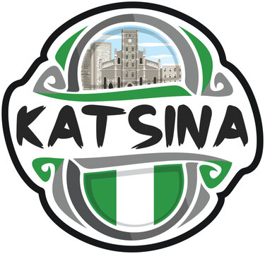 Katsina Nigeria Flag Travel Souvenir Sticker Skyline Landmark Logo Badge Stamp Seal Emblem EPS