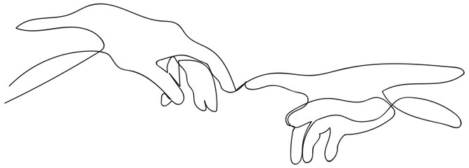 Continuous lines hands hope help abstract simple lines Hand drawn style illustration vector. Creation of Adam.