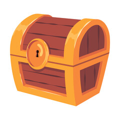 Empty closed old wooden chest for gold treasure. Vector illustration of key frames animation. Cartoon wood box of lucky pirate isolated on white