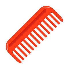 Plastic red comb and professional brush for hair styling. Hairbrush cartoon vector illustration. Accessories, salon tool