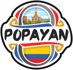 Popayan Colombia Flag Travel Souvenir Sticker Skyline Landmark Logo Badge Stamp Seal Emblem EPS