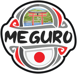 Meguro Japan Flag Travel Souvenir Sticker Skyline Landmark Logo Badge Stamp Seal Emblem EPS