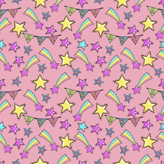 Vector hand drawn doodles stars seamless pattern.