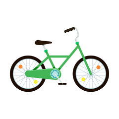 Cute green teen bike. Vector illustration of eco city transport for kids or adults. Cartoon balance bike isolated on white. Sport race