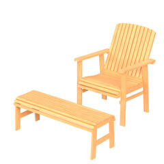 3d rendering illustration of a patio chair and footrest