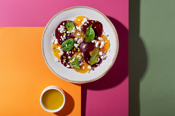 Beetroot and Orange salad with spinach and feta cheese