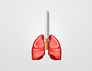 Smoking concept with sick lungs and cigarette