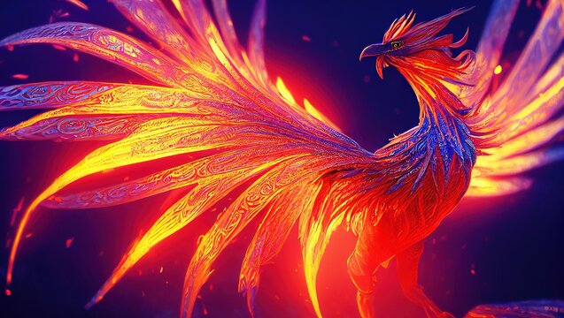 Beautiful phoenix with bright glowing plumage.