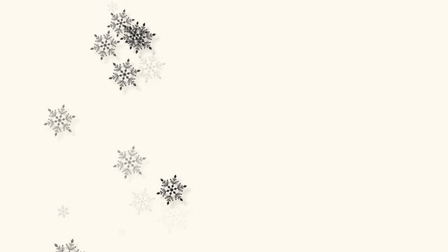 クリスマス 雪の結晶 黒 左 小 雪が降る 【背景 オフホワイト】
