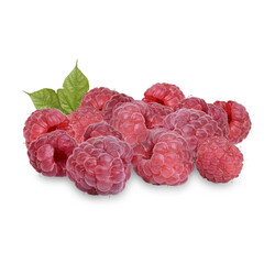 Fresh raspberry with leaves isolated on transparent background (.PNG)