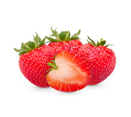 Fresh strawberries isolated on transparent background (.PNG)