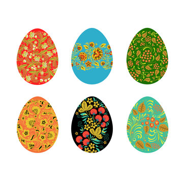 easter eggs. a set of vector images with a traditional Russian pattern. khokhloma. hand painted