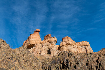 Picturesque mysterious castles in the Charyn Canyon (Kazakhstan) on an autumn day