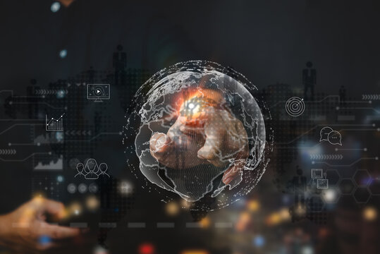 Global internet connection application and digital marketing digital connections with technology.Business strategy innovation and big data virtual screen.