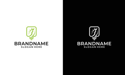 Lamp environmental light bulb with leaf logo. Eco world, green leaf, energy saving lamp symbol.