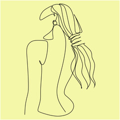 Silhouette of a young elegant woman wearing evening dress. Hand drawn modern fashion illustration of abstract girl, quick sketch, vector illustration