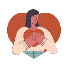 Happy woman with heart in her hands. Portrait woman for Valentine's Day.