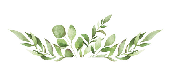 Watercolor arrangement with forest greenery. Nature composition with eucalyptus and grasses
