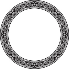 Vector monochrome round oriental ornament. Arabic patterned circle of Iran, Iraq, Turkey, Syria. Persian frame, border. For sandblasting, laser and plotter cutting.