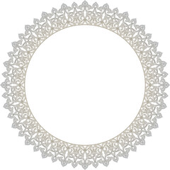 Vector gray round oriental ornament. Arabic patterned circle of Iran, Iraq, Turkey, Syria. Persian frame, border. Lacy carved snowflake...