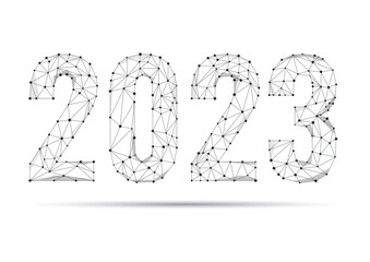 2023 wireframe Christmas and new year digital calendar date text vector sign. Xmas black and white polygon numbers. Dot and line triangle monohrome futuristic design element.