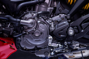 Close-up power engine of modern motorcycle