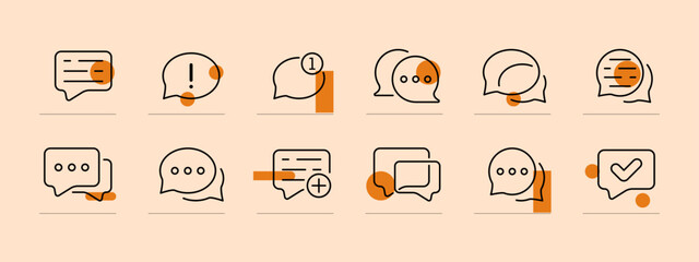 Comment set icon. Speech bubble, time for review, customer, reaction, notification, correspondence, message, sms, ringtone, rating, rate, positive, user. Feedback concept. Pastel color background