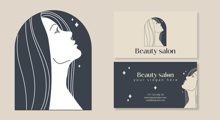 Line art woman logo design, business card design for beauty salon, hairstylist, spa salon