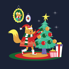 Fox christmas tree and gifts