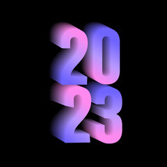 Year 2023 calendar date illustration in pink violet color on black background