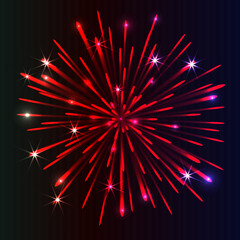 Fototapeta premium Divali festival. New Year Salute. 4th July Salute. Vector isolated firework on a dark background. Glowing effects. Shining elements and stars for bg. Holiday firework.