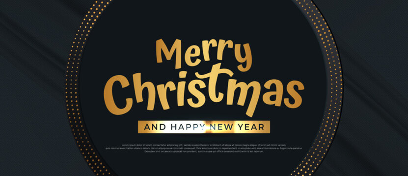 Merry christmas and happy new year realistic banner with luxury design on dark background