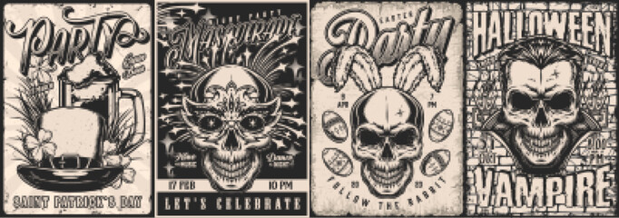 Holiday set vintage flyers monochrome © DGIM studio