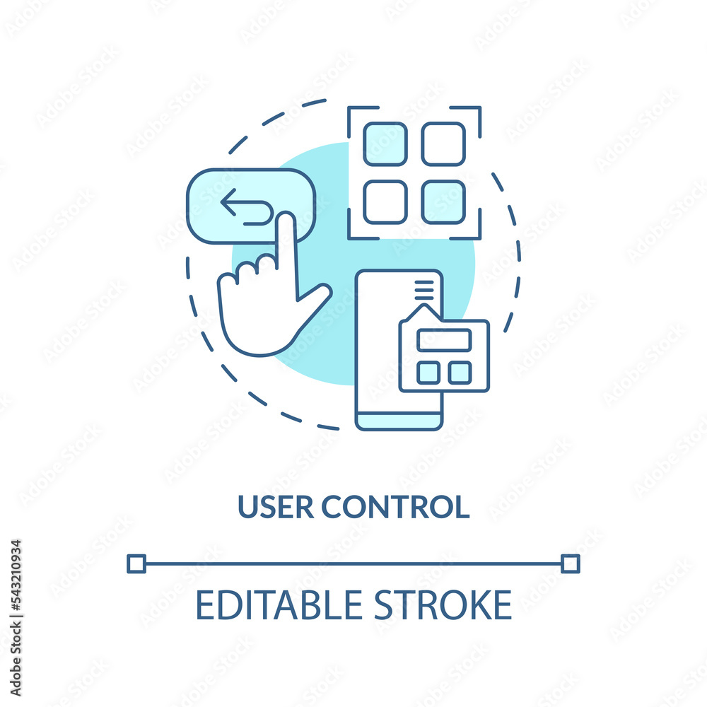 Poster User control and freedom turquoise concept icon. UX design fundamental abstract idea thin line illustration. Isolated outline drawing. Editable stroke. Arial, Myriad Pro-Bold fonts used