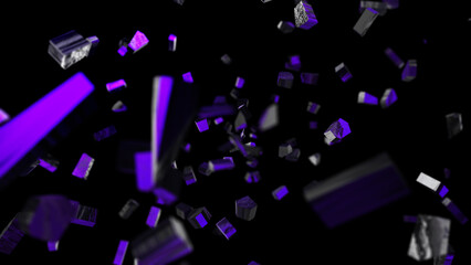 Abstract motion background Broken Glass particles. Shimmering Glittering Particles 3D rendering animation on black background