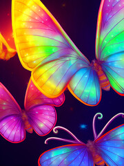 Plakat Cute Neon colors animal illustration, Beautiful butterflies, Adorable insects, Nursery decoration, Kitsch art