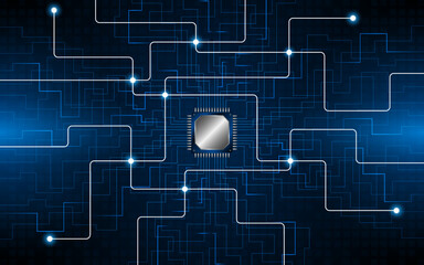 Microchip processor circuit board technology on dark blue background. Information Processing Concept. Circuit board hi-tech technology background. vector illustration
