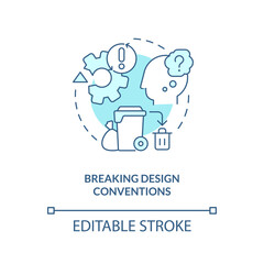 Breaking design conventions turquoise concept icon. UX UI designer fail abstract idea thin line illustration. Isolated outline drawing. Editable stroke. Arial, Myriad Pro-Bold fonts used