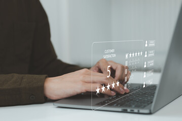 Client give rating to service experience on online application, Customer evaluate quality of...