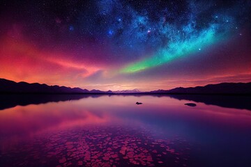 Fototapeta na wymiar A magnificent lake of color sits on the edge of the known universe